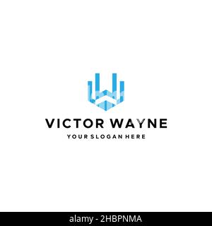design con logo victor WAYNE a forma di lettera piatta Illustrazione Vettoriale