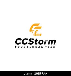 lettera piatta marchio iniziale CC storm logo design Illustrazione Vettoriale