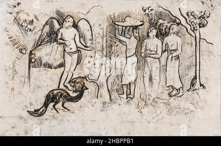 Angel, Peacock e tre tahitiani (ca. 1902) di Paul Gauguin. Foto Stock