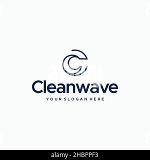 design del logo C clean wave iniziale con lettera piatta Illustrazione Vettoriale