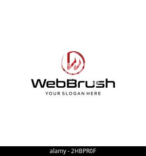 Design moderno del logo W Web Brush con lettera iniziale Illustrazione Vettoriale