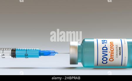 siringa e flaconcino di vaccino contro la variante omicron di covid-19. 3d rendering Foto Stock