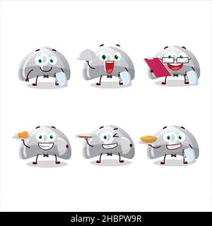 happy curva bianco gommoso cameriere cartone animato personaggio tenendo un piatto. Illustrazione vettoriale Illustrazione Vettoriale