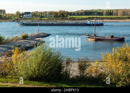 Deutschland, Monheim am Rhein, Bergisches Land, Niederbergisches Land, Niederberg, Rheinland, Nordrhein-Westfalen, NRW, Rheinlandschaft, Landzunge, Fi Foto Stock