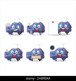 Personaggio cartoon di caramella gommosa auto blu con varie emoticon chef. Illustrazione vettoriale Illustrazione Vettoriale