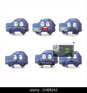 Blue car Gummy Candy Programmer carino personaggio cartoon con. Illustrazione vettoriale Illustrazione Vettoriale