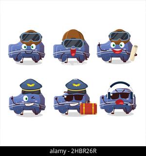 Pilota cartoon mascotte blu auto gommosa caramella con occhiali. Illustrazione vettoriale Illustrazione Vettoriale