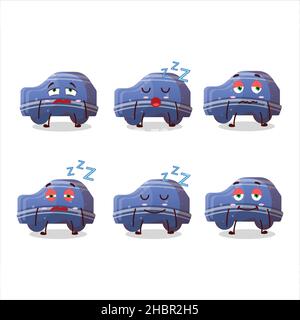 Personaggio cartoon di caramella gommosa auto blu con espressione sonnolenta. Illustrazione vettoriale Illustrazione Vettoriale