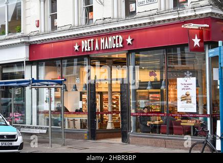 A Pret A Manger cafe in East Street Brighton, Inghilterra Regno Unito Foto Stock