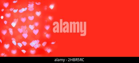 sfondo rosso sfocato con cuori valentines giorno, copia spazio, banner Foto Stock