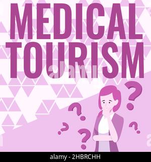 Didascalia concettuale Turismo medico. Parola per viaggiare fuori del paese per ricevere assistenza medica Lady Drawing Brainstorming nuove soluzioni circondate Foto Stock