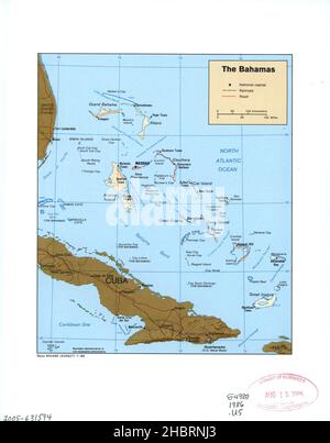 Mappa delle Bahamas ca. 1986 Foto Stock