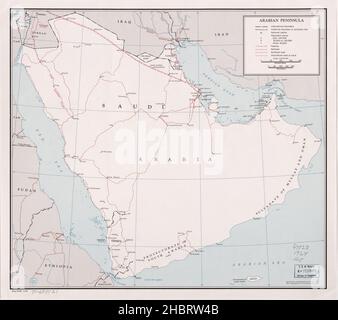 Mappa della Penisola Araba ca. 1964 Foto Stock