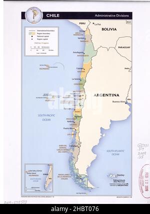 Mappa delle divisioni amministrative del Cile ca. 2009 Foto Stock