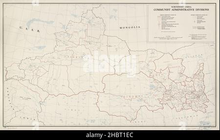 Mappa delle divisioni amministrative comuniste della Cina nord-occidentale ca. 1952 Foto Stock