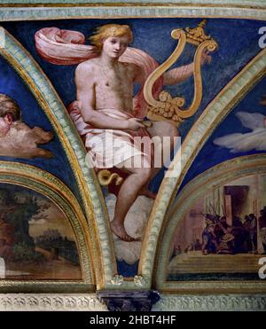 Palazzo di Andrea Doria, Villa del Principe, la Loggia degli Eroi: Antenati di Andrea Doria . Affreschi di Perin del Vaga (Pietro Bonaccorsi), 1530 - 1533. Genova, Genova, Italia, Italiano, 16th secolo. Affresco Foto Stock