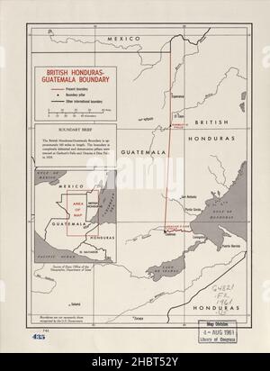 Mappa del confine tra Honduras e Guatemala britannico ca. 1961 Foto Stock