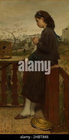 Girl lavoro a maglia su un balcone - 1869 - olio su tela 75,7 x 110 cm - Maris Jacob Foto Stock