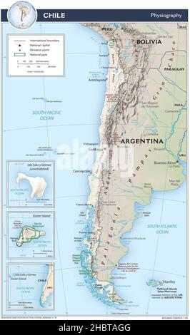 Mappa topografica del Cile (rilievo ombreggiato), 2009 Foto Stock