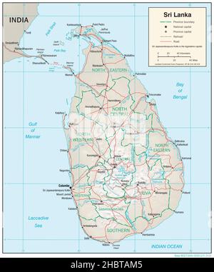 Mappa topografica dello Sri Lanka (rilievo ombreggiato), 2001 Foto Stock