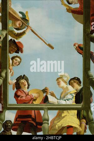 Olandese - Gruppo musicale sul balcone - 1622 - olio su tavola 108,9 x 114 cm - Van Honthorst Gerard - Gherardo delle notti - Foto Stock
