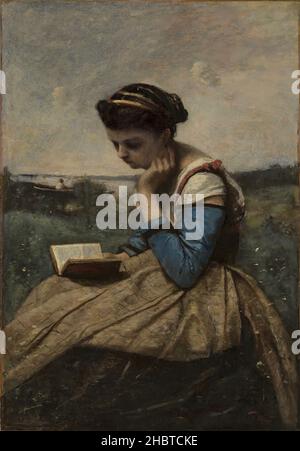 A Woman Reading - 1869 70 - olio su tela 54,3 x 37,5 cm - Corot Jean-Baptiste-Camille Foto Stock