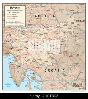 Mappa topografica della Slovenia (rilievo ombreggiato), 2000 Foto Stock