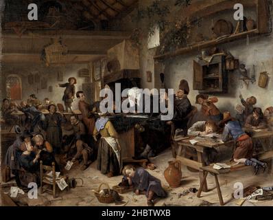 Scuola per ragazzi e ragazze - 1670c. - olio su tela 81,7 x 108,6 cm - Steen Jan Foto Stock