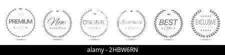 Set di etichette grigio per corona d'alloro Premium offer Illustrazione Vettoriale