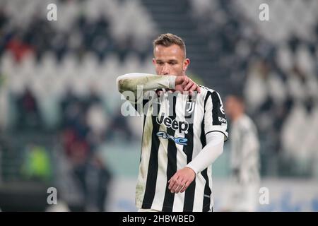 Torino, Italia - 21 dicembre 2021, Melo Arthur (Juventus FC) durante il campionato italiano Serie A football match tra Juventus FC e Cagliari Calcio il 21 dicembre 2021 allo stadio Allianz di Torino - Foto: Nderim Kaceli/DPPI/LiveMedia Foto Stock