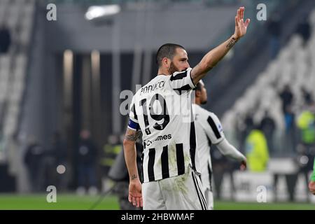 Torino, Italia. 21st Dic 2021. Leonardo Bonucci del Juventus FC durante la Serie A 2020/21 match tra Juventus FC e Cagliari Calcio allo Stadio Allianz il 21 dicembre 2021 a Torino-Photo ReportterTorino Credit: Independent Photo Agency/Alamy Live News Foto Stock