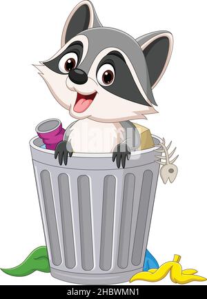 Carino cartone animato raccoon in cestino Illustrazione Vettoriale