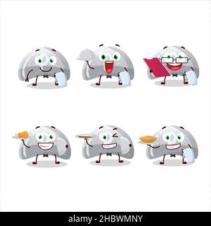 happy curva bianco gommoso cameriere cartone animato personaggio tenendo un piatto. Illustrazione vettoriale Illustrazione Vettoriale