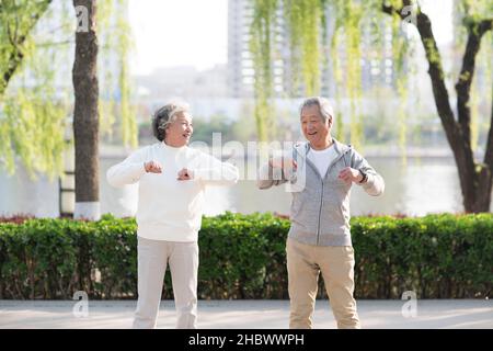 Coppia anziana che si esercita nel parco Foto Stock