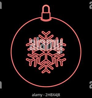 Neon nuovo anno palla giocattolo. natale palla o Natale bauble rosso colore vettore immagine immagine piatta luce stile Illustrazione Vettoriale