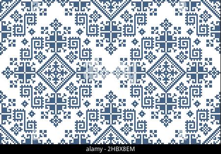 Retro Zmijanje vettore senza cuciture geometrico cross-stitich pattern - tradizionale folk art design dalla Bosnia-Erzegovina Illustrazione Vettoriale