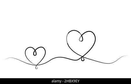 Illustrazione vettoriale del disegno della linea cardiaca. Nero su bianco Illustrazione Vettoriale