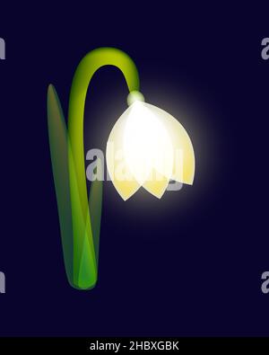 Nevicate al neon. Fiori primaverili, piante, natura, marzo. Illustrazione vettoriale in stile neon per striscioni, poster, volantini. Illustrazione vettoriale Illustrazione Vettoriale