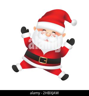 Illustrazione cartoon di Babbo Natale isolato su sfondo bianco. Il personaggio di Babbo Natale si sta muovendo e saltando. Illustrazione Vettoriale