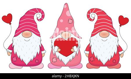 Cute Gnomes isolato su sfondo bianco. Illustrazione vettoriale del set di cartoni animati Gnomes. Illustrazione Vettoriale