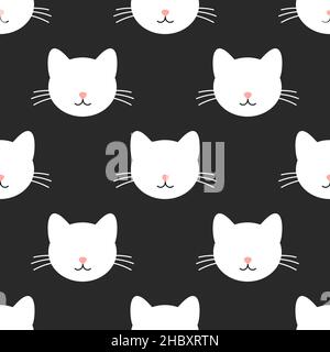 Carino gatto bianco teste senza cuciture modello. Illustrazione vettoriale. Illustrazione Vettoriale