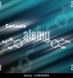 Curcumino curmerico spezia, formula chimica strutturale sfondo futuristico Foto Stock