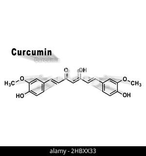 Curcumino spezia curmerica, formula chimica strutturale su sfondo bianco Foto Stock