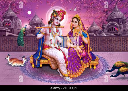 Radha krishna pittura arte poster dio colore pittura foto Foto Stock