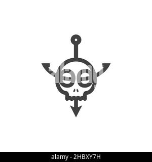ancora con linea cranio logo design vettore grafico simbolo icona segno illustrazione idea creativa Illustrazione Vettoriale