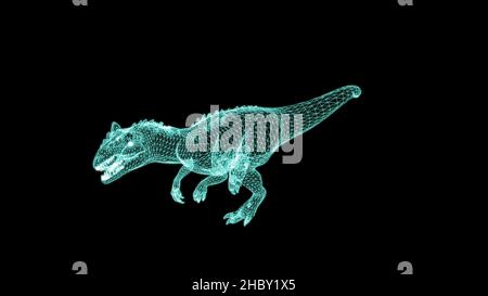 3D illustrazione - wireframe di Allosaurus Walking su sfondo nero schermo. Mondo dei Dinosauri Foto Stock