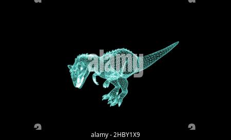 3D illustrazione - wireframe di Allosaurus Walking su sfondo nero schermo. Mondo dei Dinosauri Foto Stock
