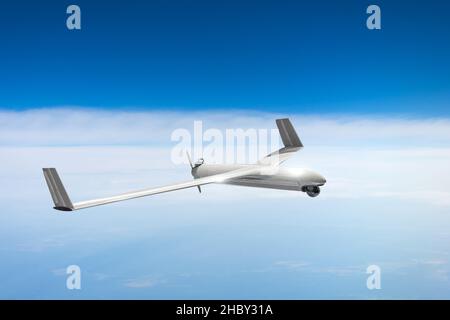 Drone militare senza equipaggio sul cielo aereo pattugliato ad alta quota Foto Stock