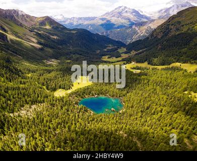 Lago di Saoseo, Val di Poschiavo (CH), vista aerea Foto Stock