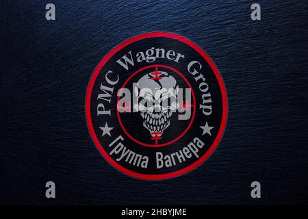 Logo della società di sicurezza privata russa e della società militare Wagner Group (organizzazione paramilitare) Foto Stock